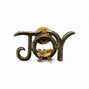 JOY Pin Back Lapel Brooch Vintage Hallmark Manger Scene Baby Jesus Religious